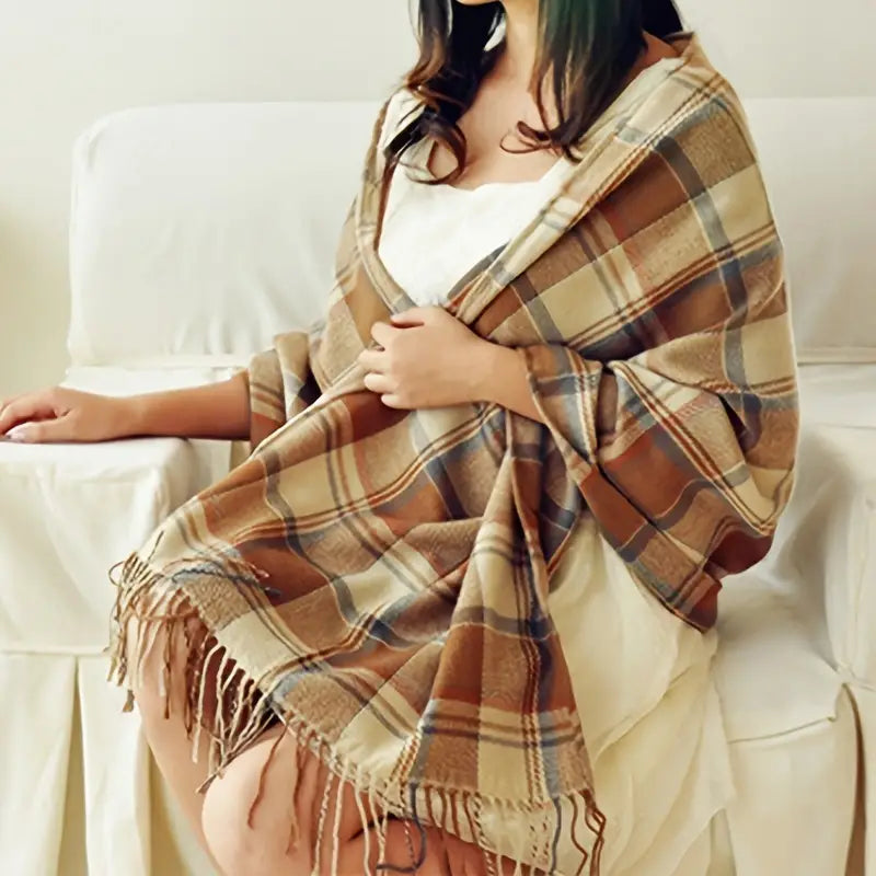 Damen Schal | Oversized Umschlagform mit Fransenabschluss