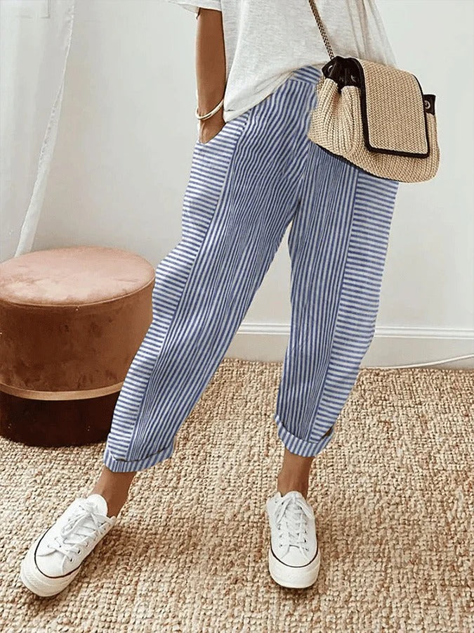 Damen Hose | Lang geschnitten mit elastischem Bund und Taschen