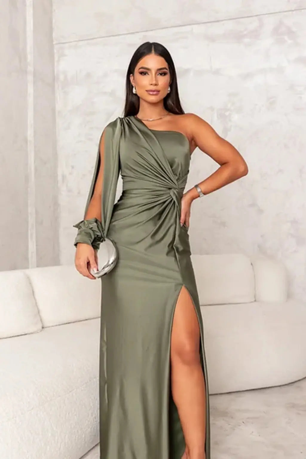 Kleid Damen | One-Shoulder mit Drapierung