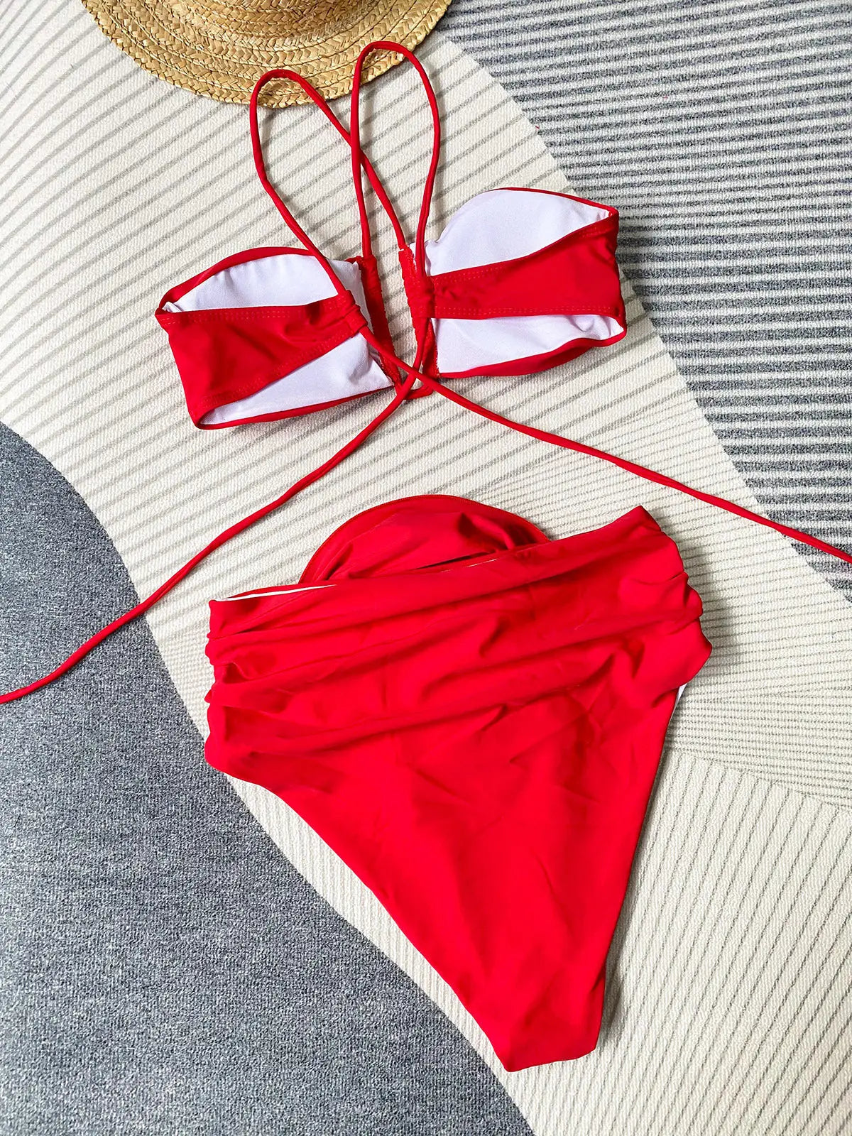 Damen Bikini Set | Halter Top mit Wickelband und Blütendetail