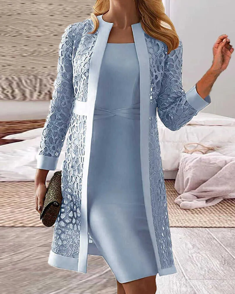 Damen Kleid Set | Zweiteilig mit langem Überwurf