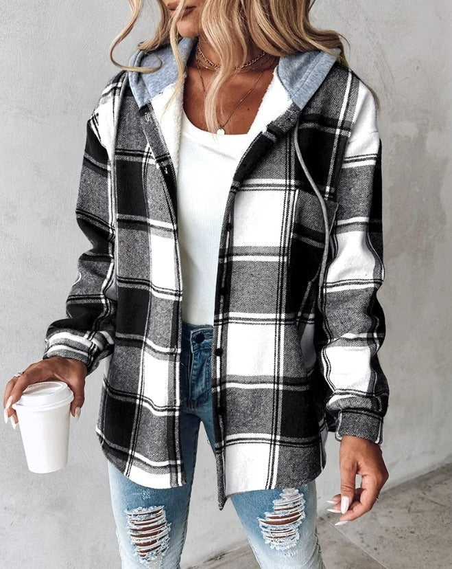 Damen Jacke Winter | lange Ausführung mit Kapuze und Muster