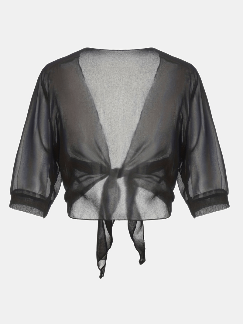 Damen Bluse | Offene Front mit Bindeelement und V-Ausschnitt