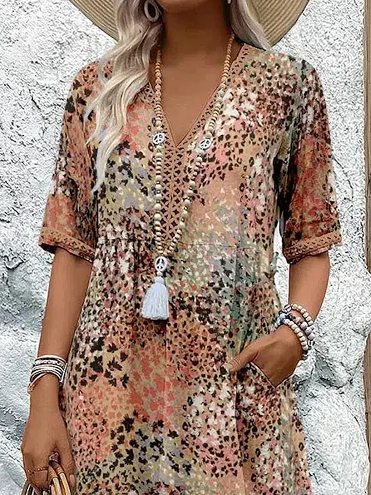 Kleid Damen | V-Ausschnitt mit Allover-Muster