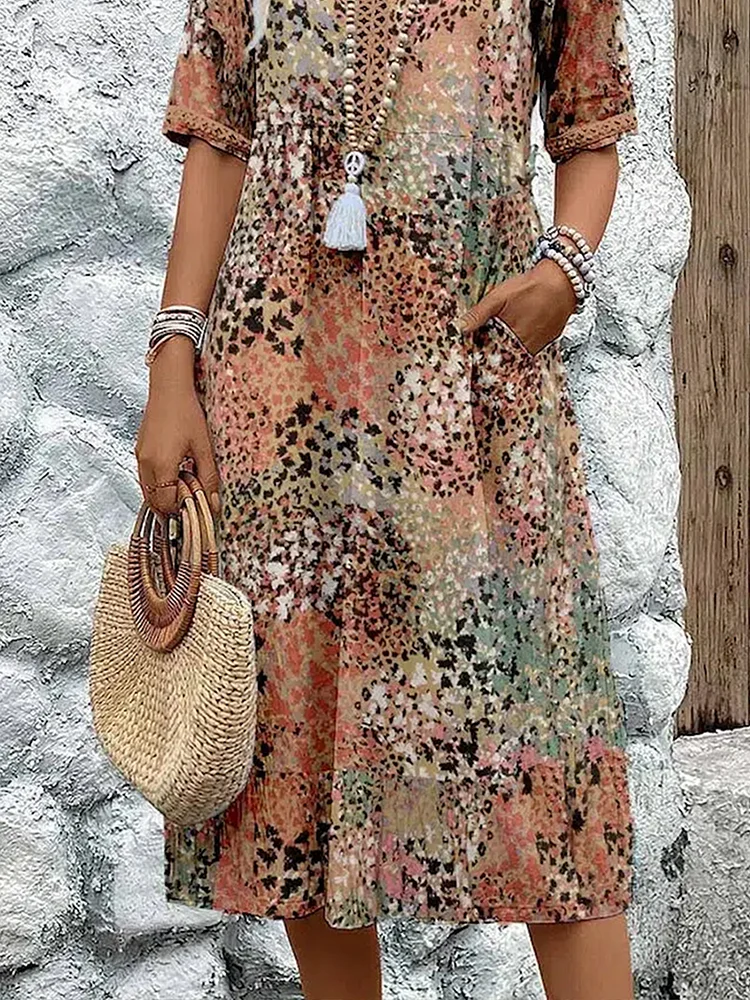 Kleid Damen | V-Ausschnitt mit Allover-Muster
