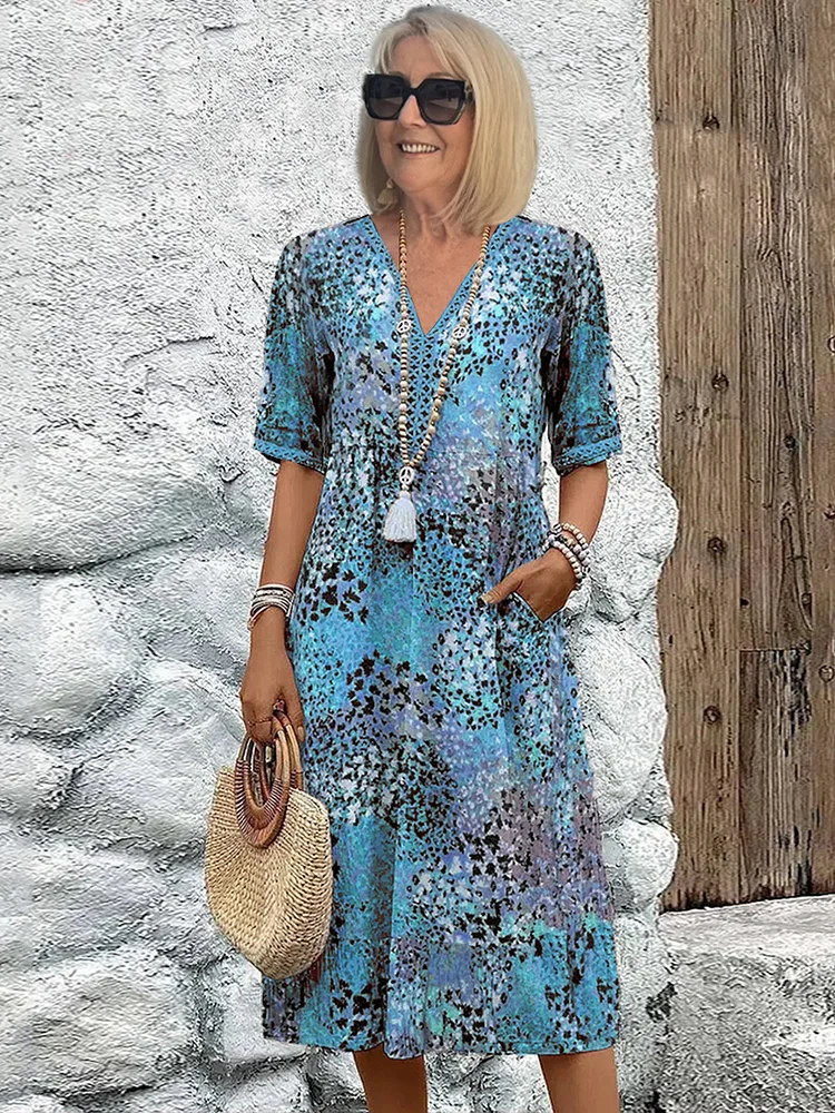Kleid Damen | V-Ausschnitt mit Allover-Muster
