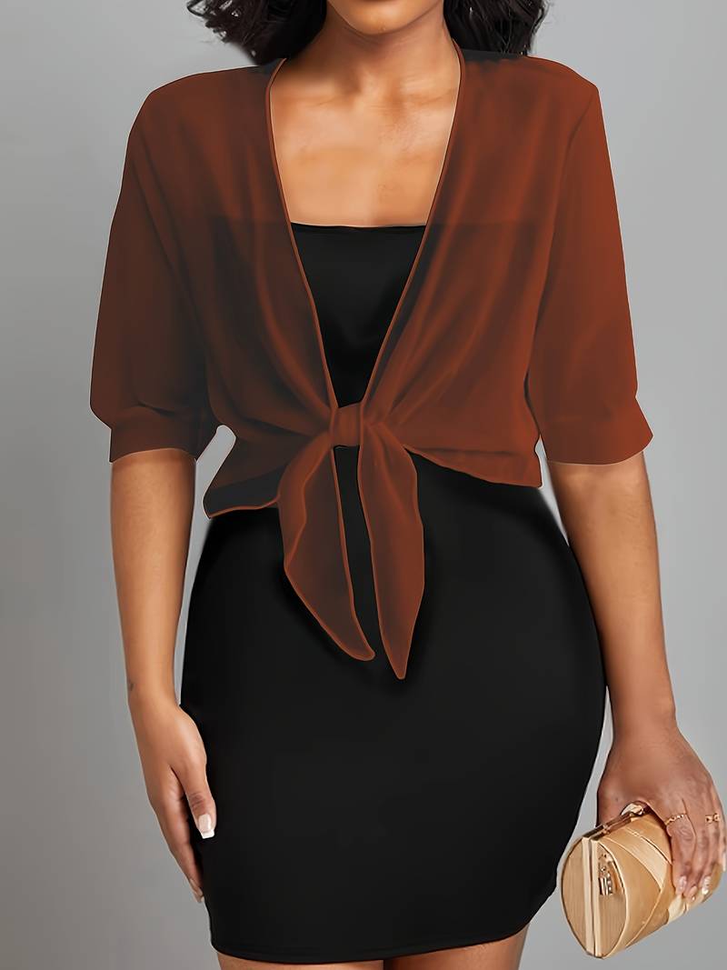 Damen Bluse | Offene Front mit Bindeelement und V-Ausschnitt