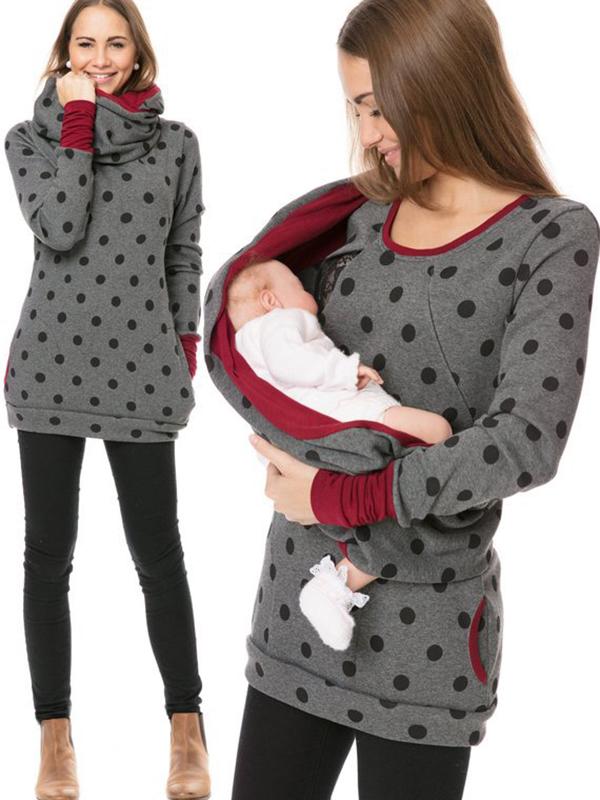 Stilloberteil Damen | Punktmuster mit Fronttasche