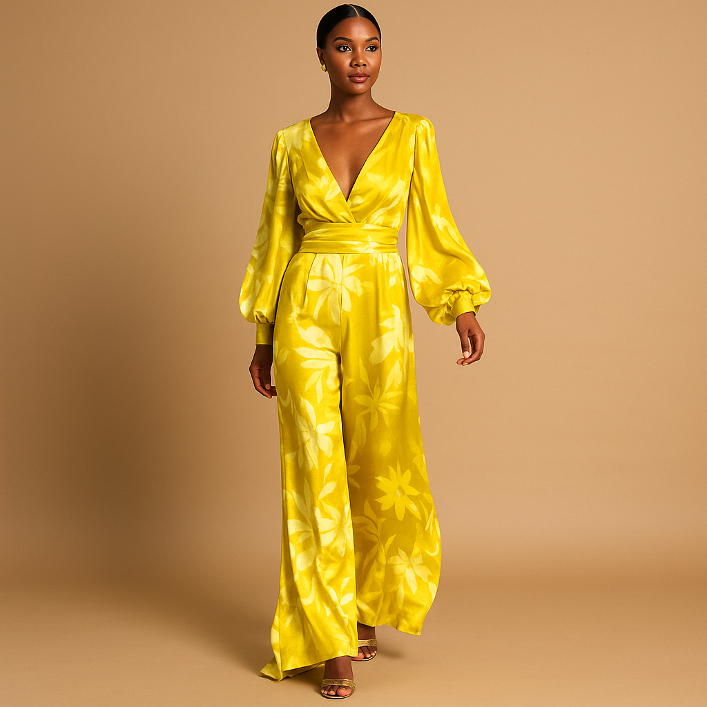 Damen Kleid | V-Ausschnitt mit Taillenband und langer Rockform