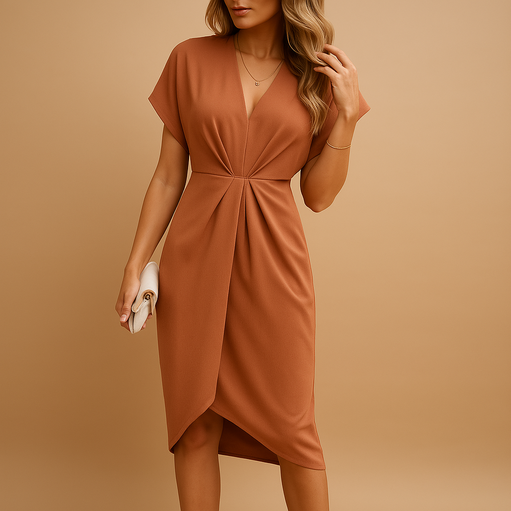 Kleid Damen | V-Ausschnitt mit Taillenfalten