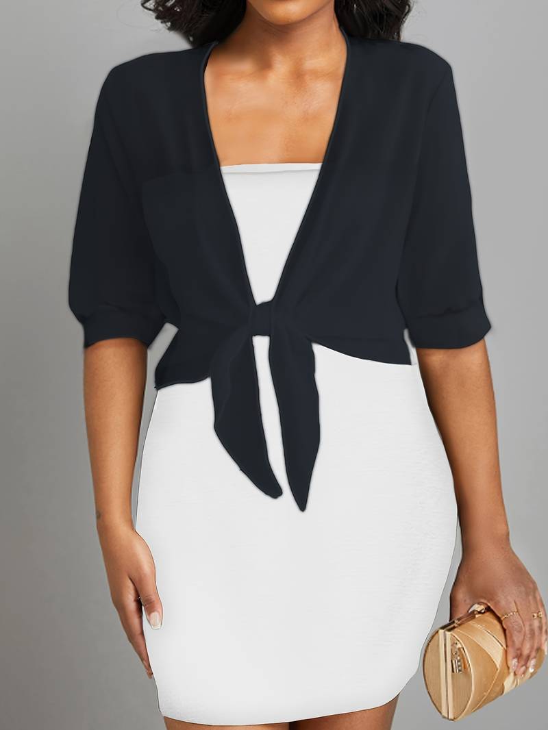 Damen Bluse | Offene Front mit Bindeelement und V-Ausschnitt