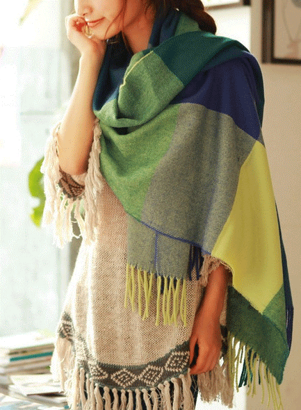 Damen Schal | Oversized Umschlagform mit Fransenabschluss