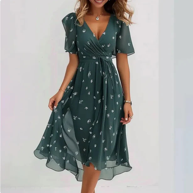 Sommerkleid Damen | V-Ausschnitt mit kurzem Ärmel