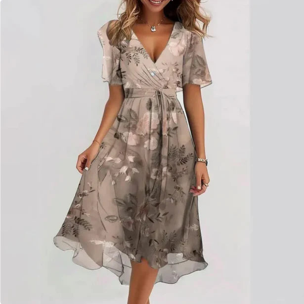 Sommerkleid Damen | V-Ausschnitt mit kurzem Ärmel