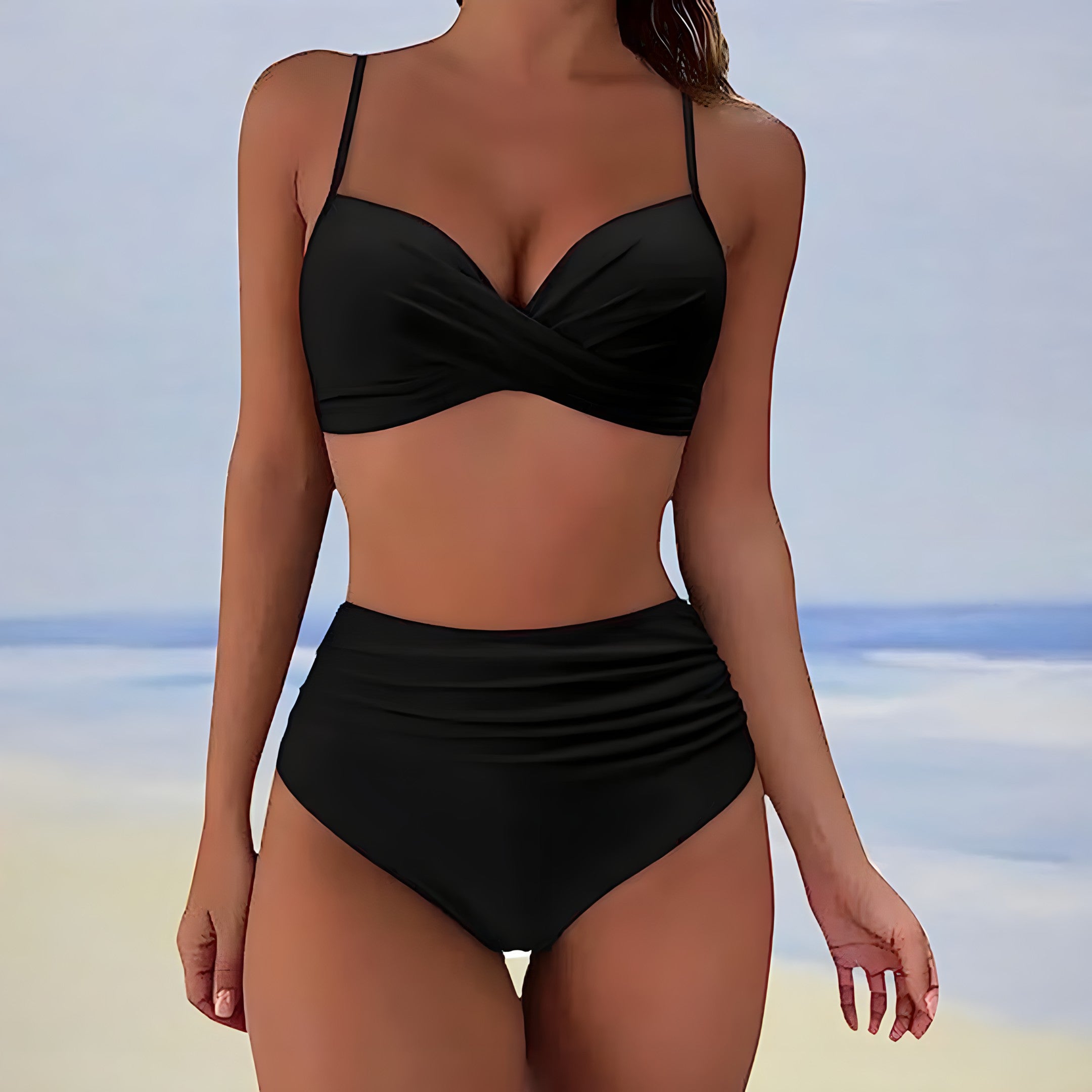 Bikini Damen | Zweiteilig mit überkreuztem Oberteil und hoher Taille