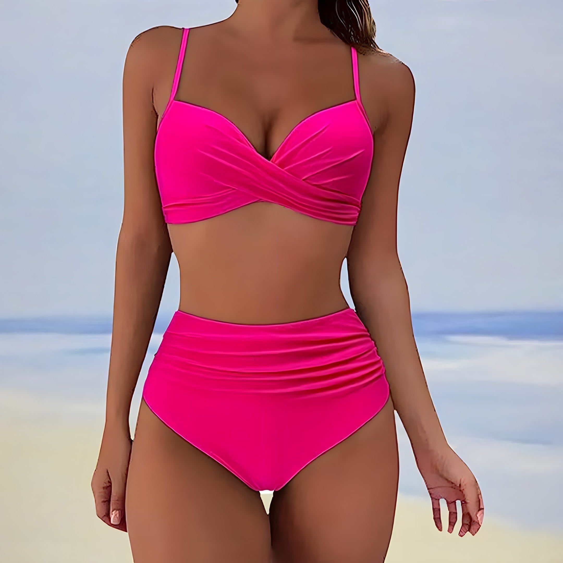 Bikini Damen | Zweiteilig mit überkreuztem Oberteil und hoher Taille