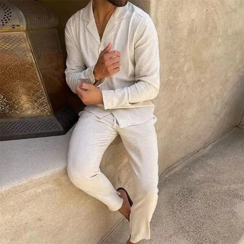 Herren Set | Langarm Hemd mit Knopfleiste und Hose