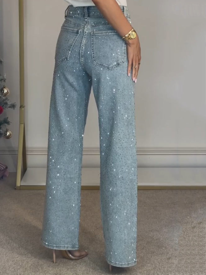 Damenjeans | Hoher Bund Mit Dekorativen Glitzerelementen