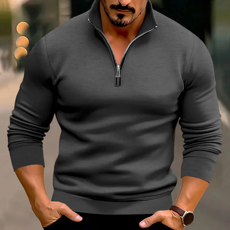 Herren Pullover | Langarm mit Reißkragen und Stehkragen