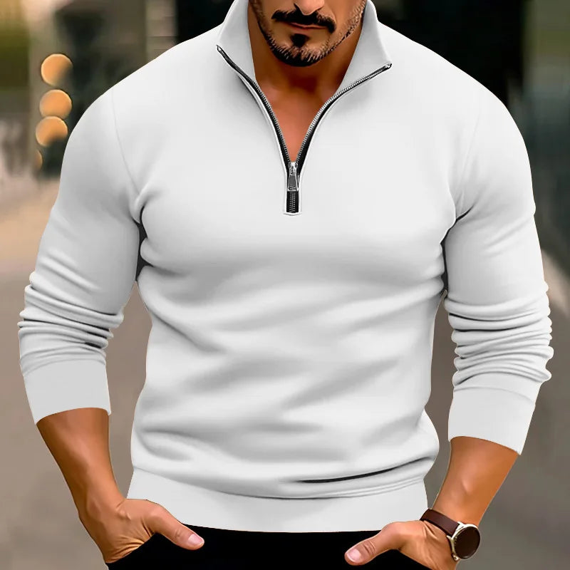 Herren Pullover | Langarm mit Reißkragen und Stehkragen