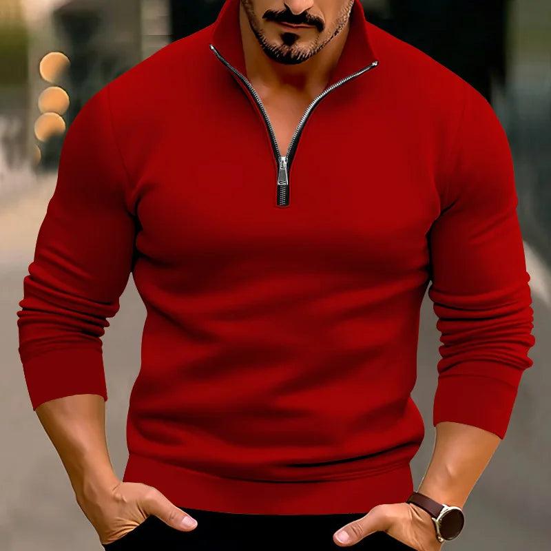 Herren Pullover | Langarm mit Reißkragen und Stehkragen