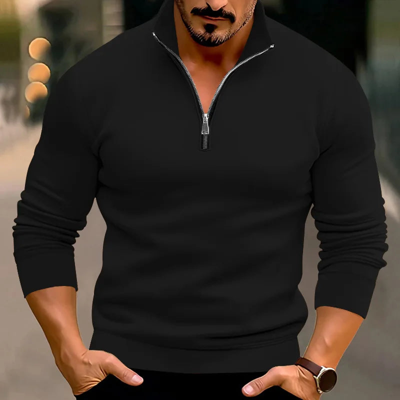 Herren Pullover | Langarm mit Reißkragen und Stehkragen