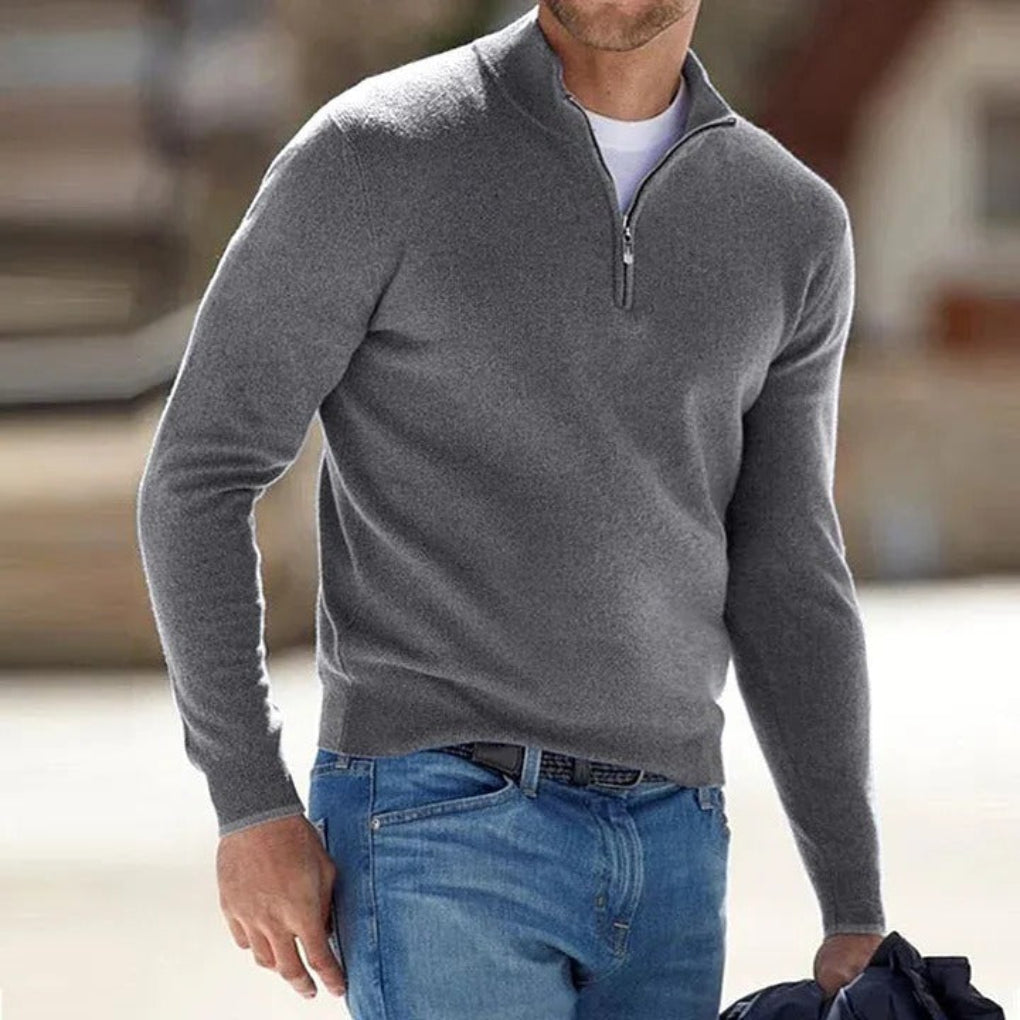 Herren Pullover | Stehkragen mit kurzem Reißverschluss