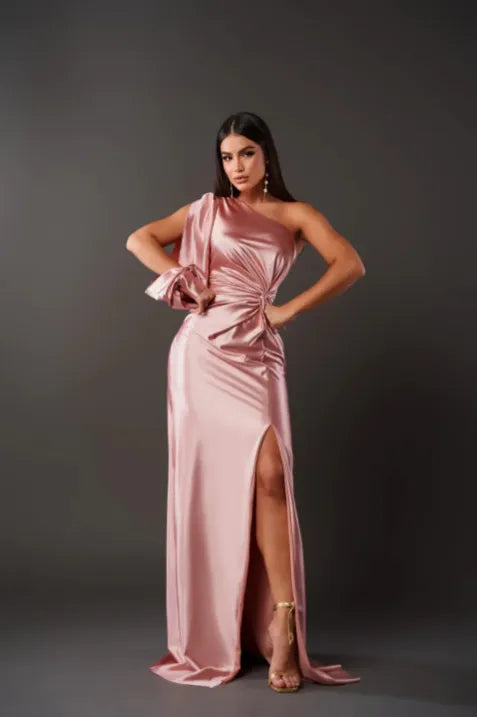 Damen Kleid | bodenlange Form mit einseitigem Schulterdesign