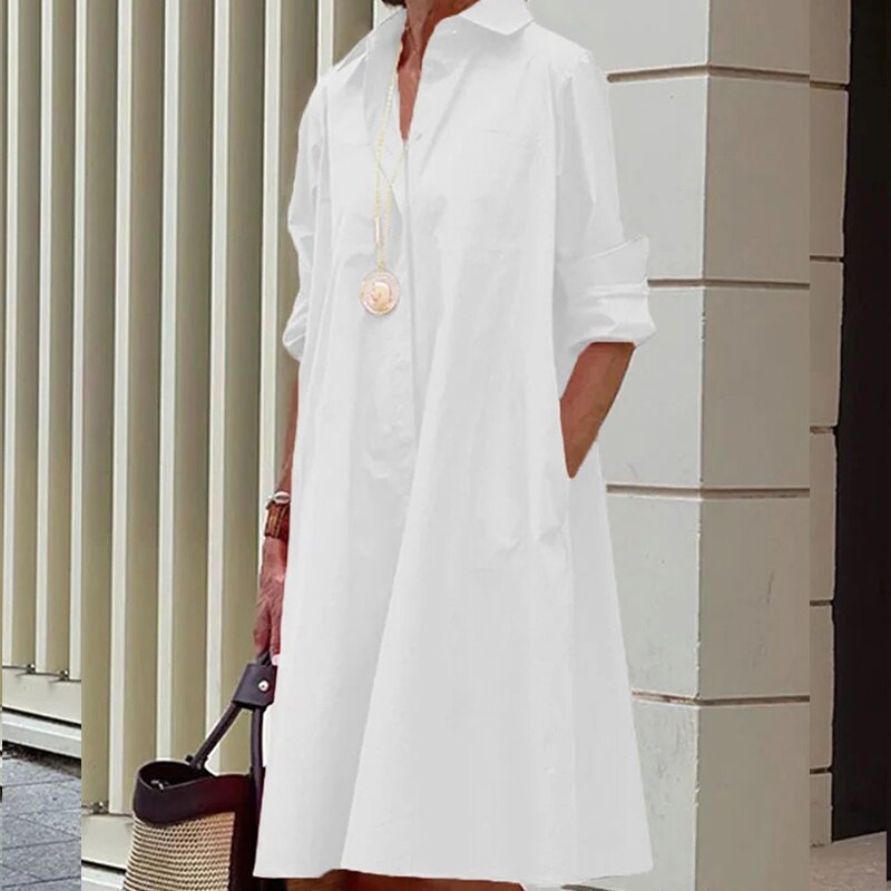 Kleid Damen | Hemdkragen mit ausgestelltem Rock