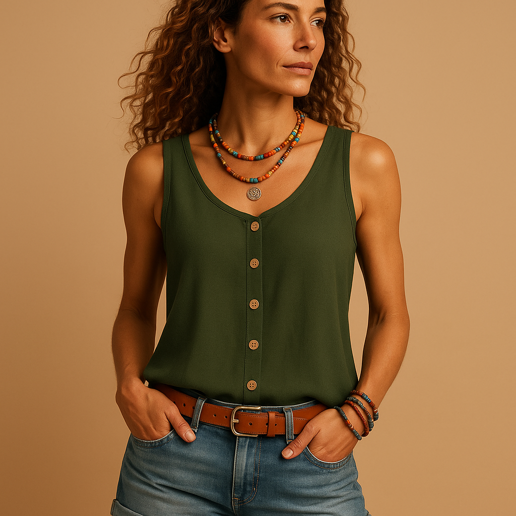 Top Damen | V-Ausschnitt mit Frontknopfleiste