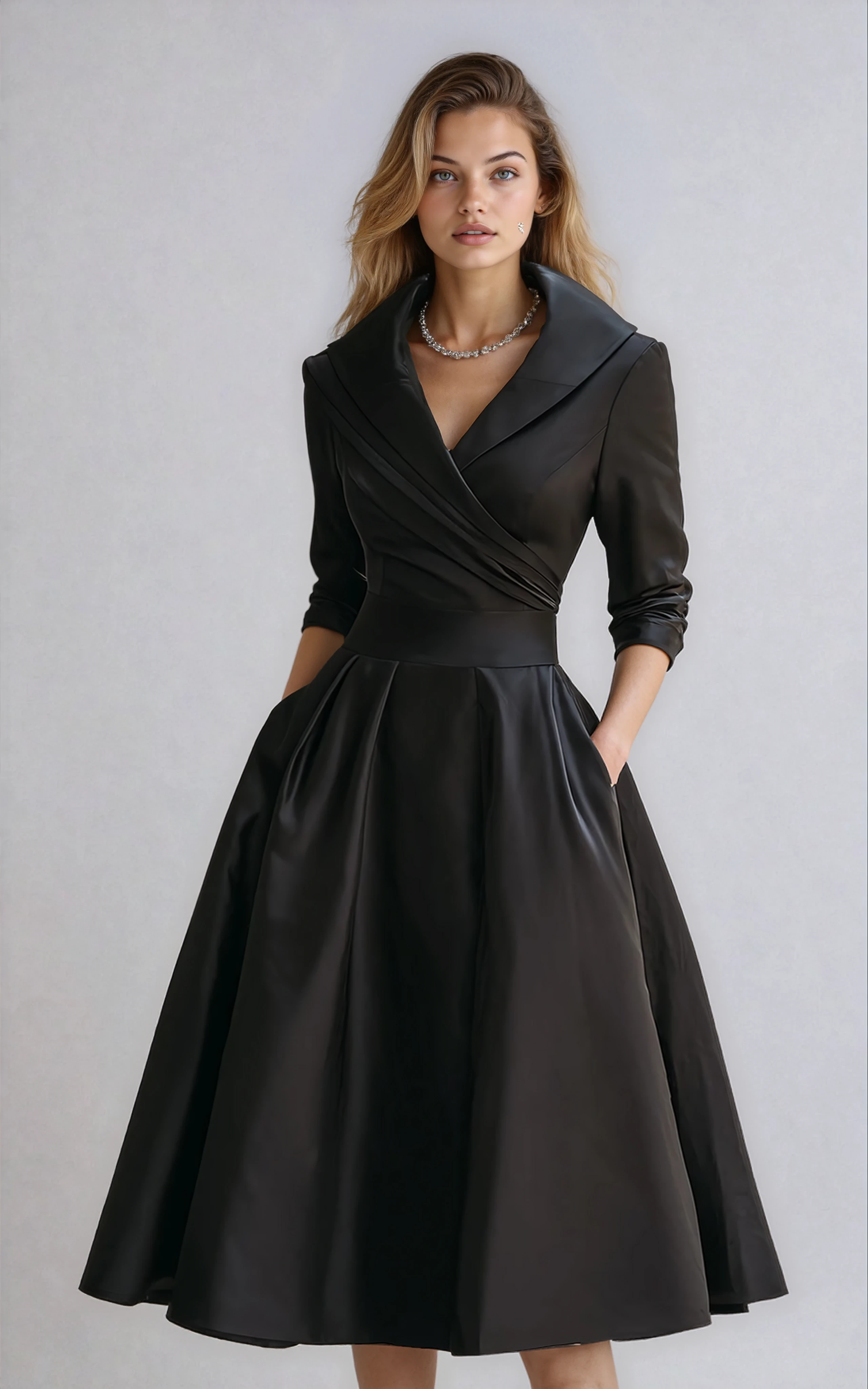 Damen Kleid | Wickeloberteil mit Kragen und ausgestelltem Rock