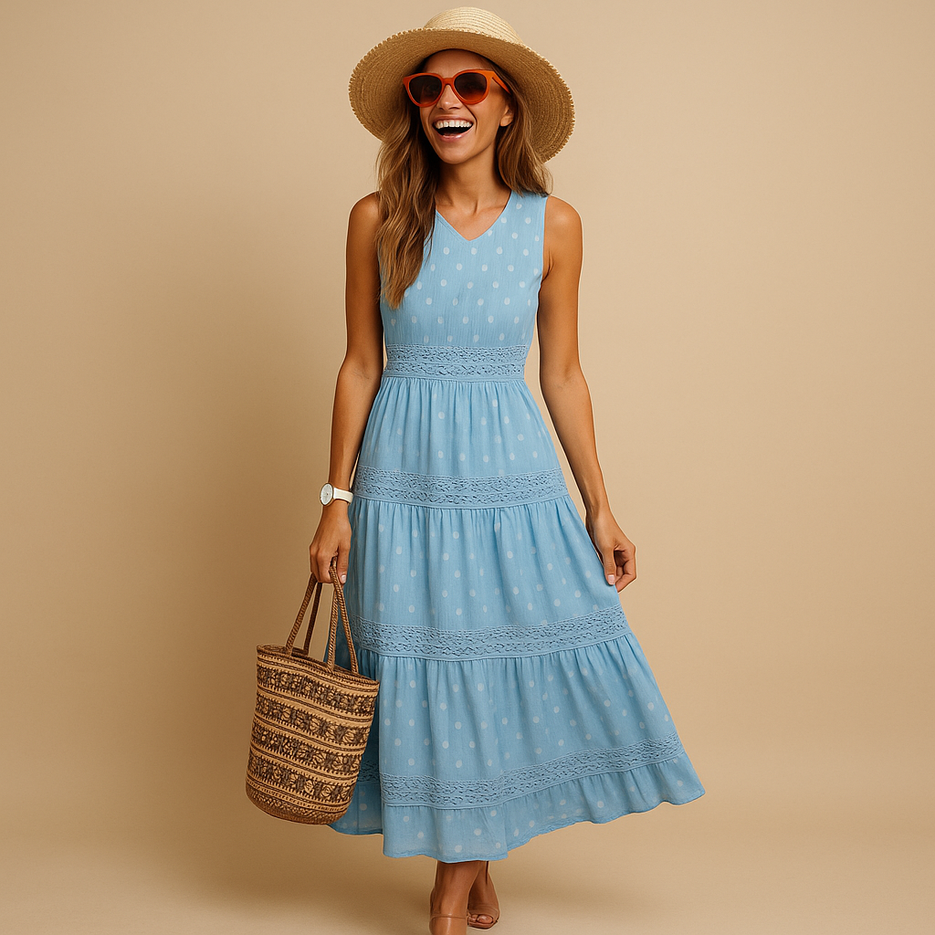 Kleid Damen | Stufenkleid mit V-Ausschnitt und Blumenmotiv