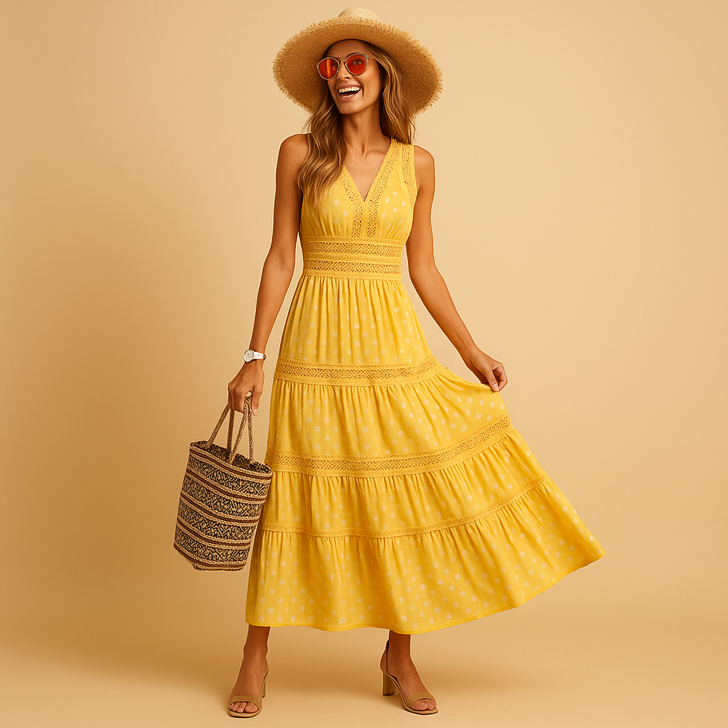 Kleid Damen | Stufenkleid mit V-Ausschnitt und Blumenmotiv