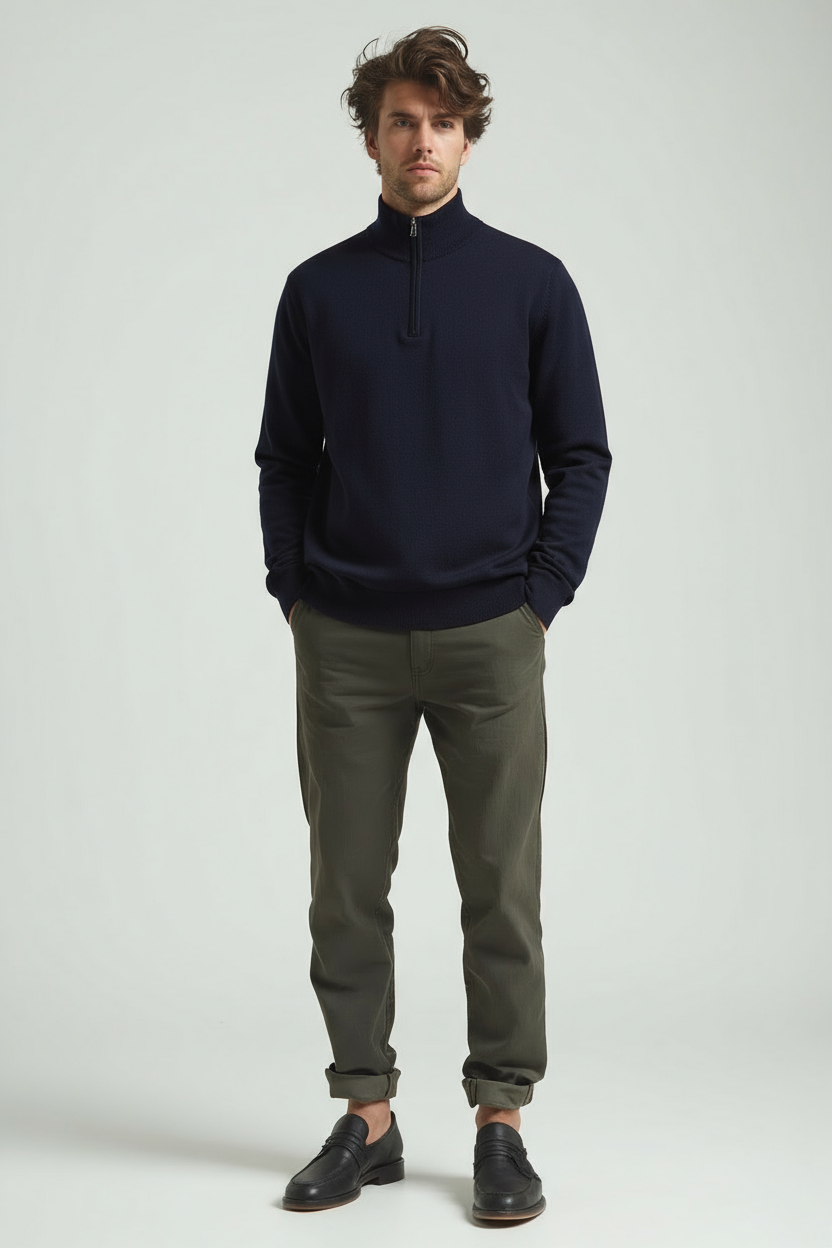 Herren Pullover | Slim Fit mit Stehkragen und Reißverschluss
