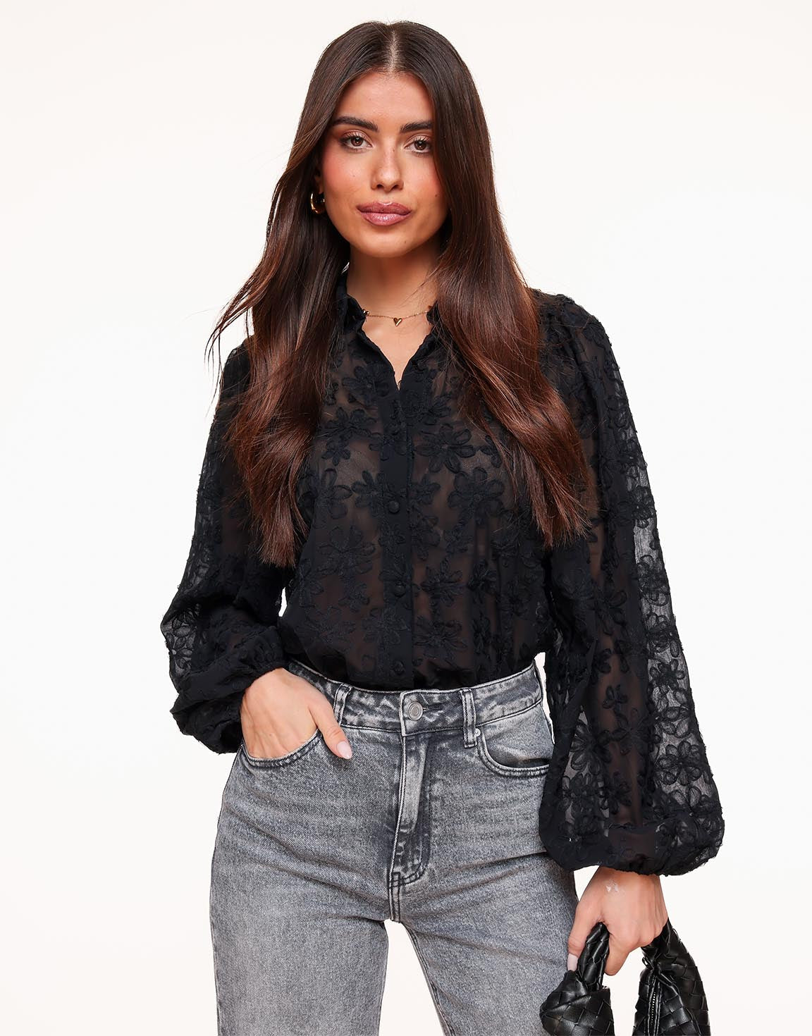 Bluse Damen | Knopfleiste mit langen Ärmeln
