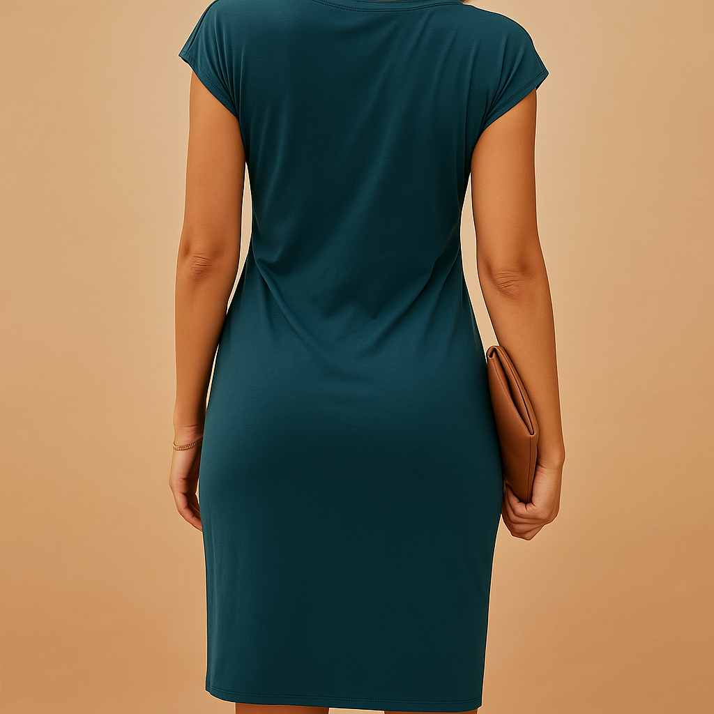Damen Kleid | Seitliche Drapierung mit Kurzarm-Kontur