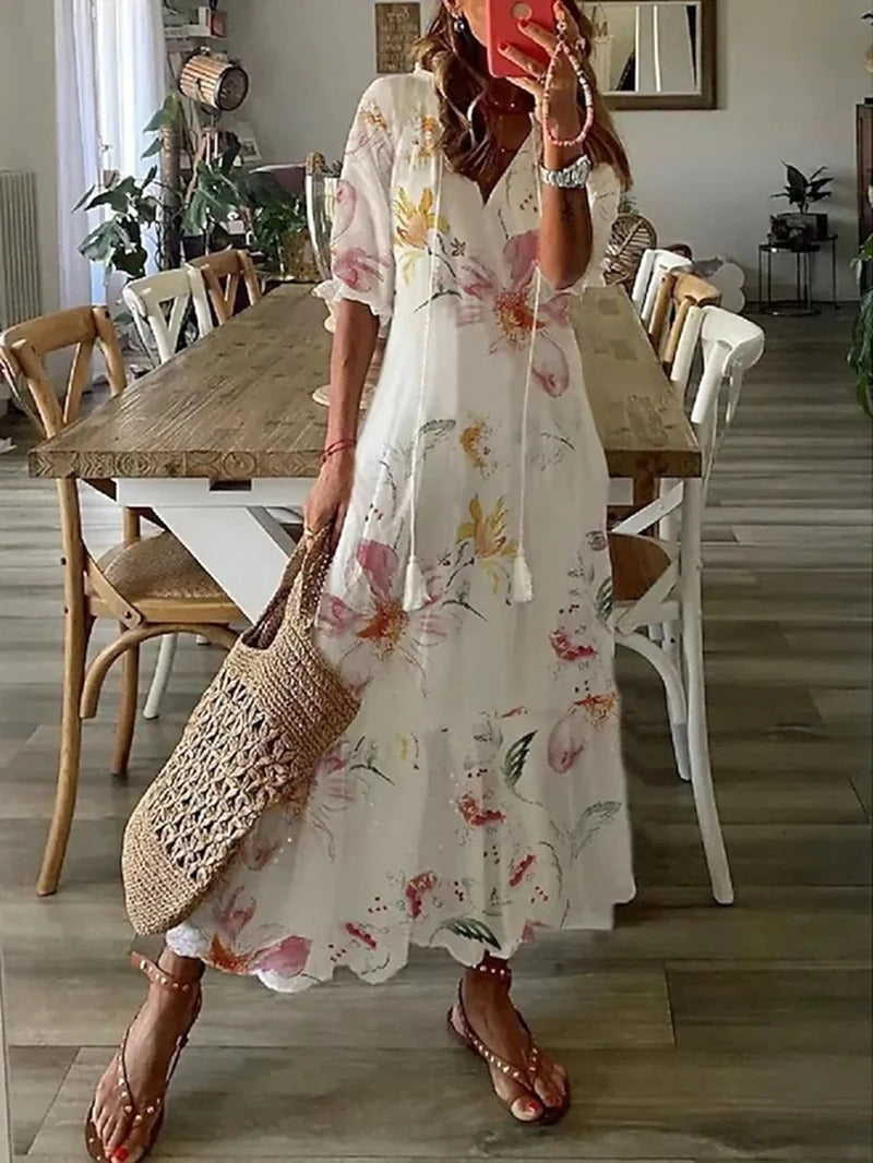 Kleid Damen | V Ausschnitt mit kurzen Ärmeln