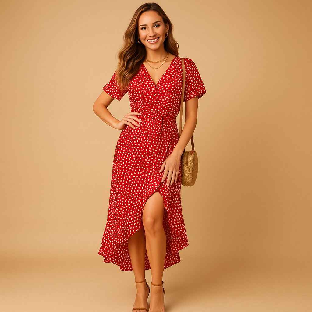 Kleid Damen | Wickelkleid mit Taillenband und Schlitz