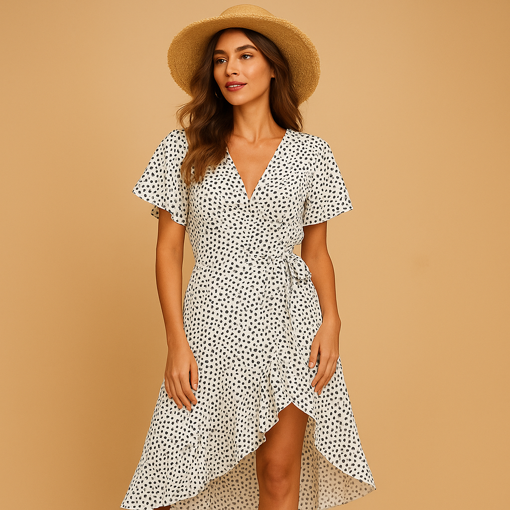 Kleid Damen | Wickelkleid mit Taillenband und Schlitz