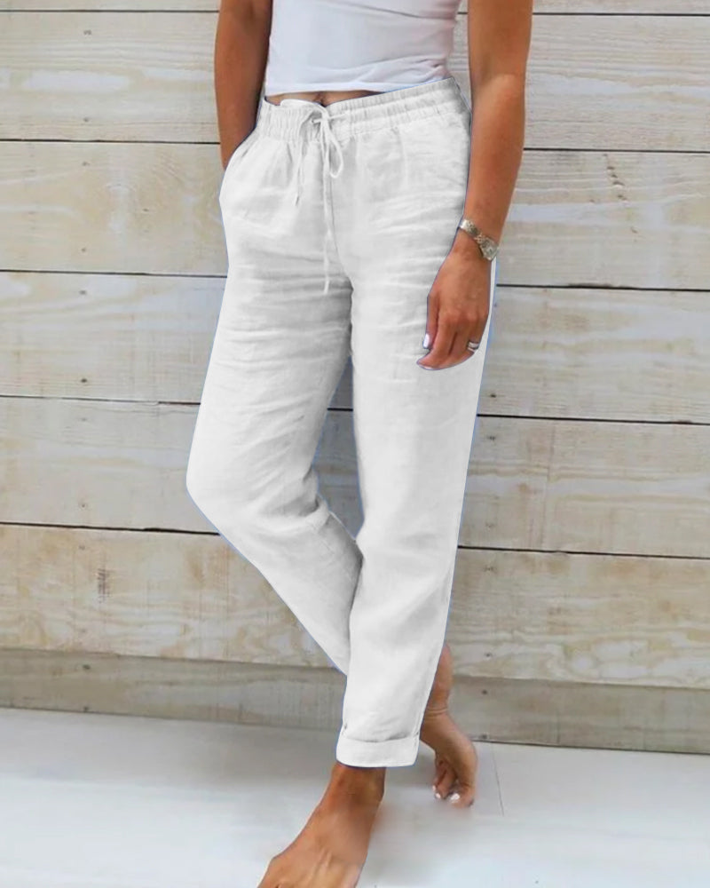 Damen Hose | Elastischer Bund mit Zugband und geradem Bein