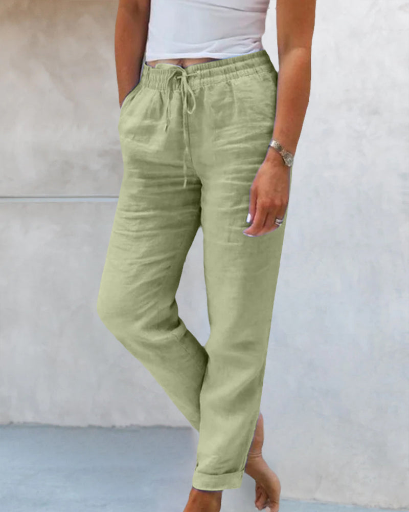 Damen Hose | Elastischer Bund mit Zugband und geradem Bein
