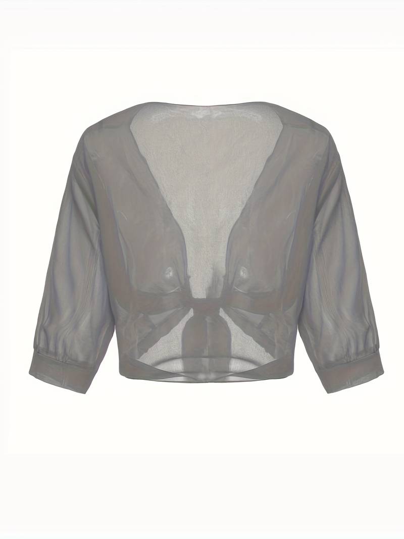 Damen Bluse | Offene Front mit Bindeelement und V-Ausschnitt