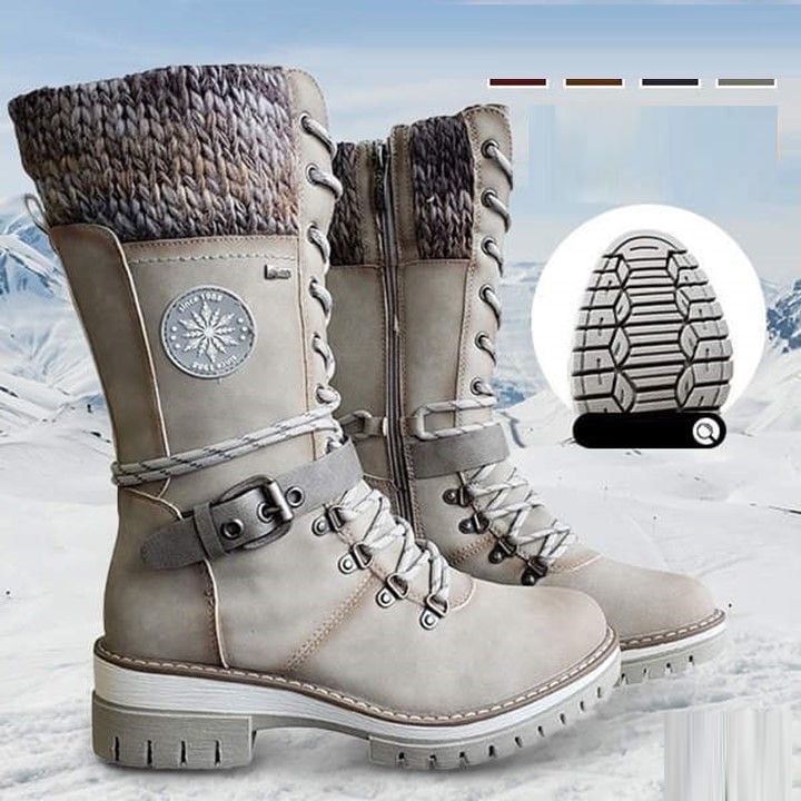 Damen Stiefel | wadenhohe Ausführung mit Schnürung und Reißverschluss