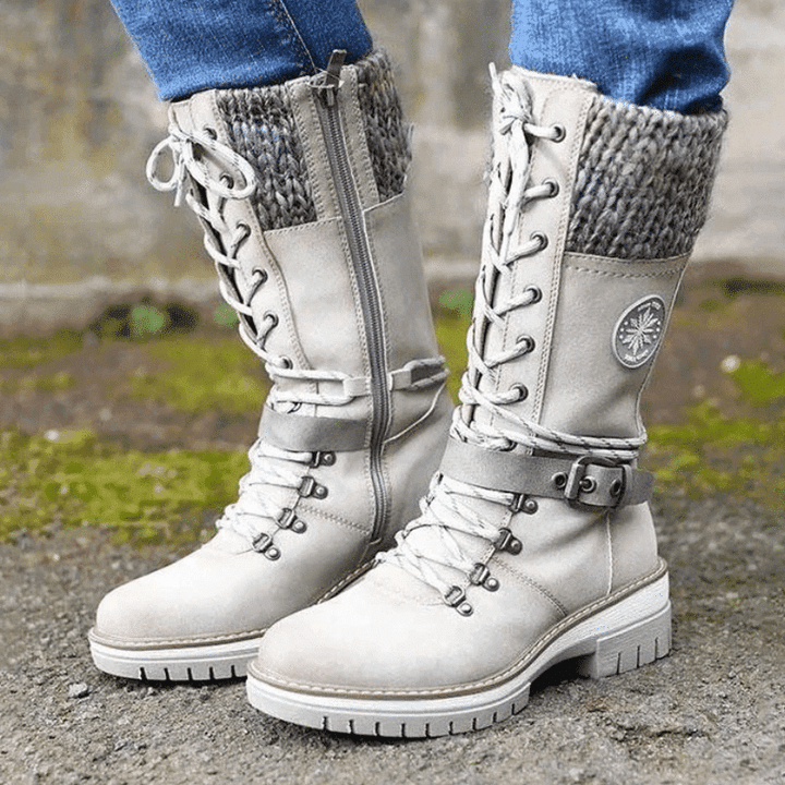 Damen Stiefel | wadenhohe Ausführung mit Schnürung und Reißverschluss