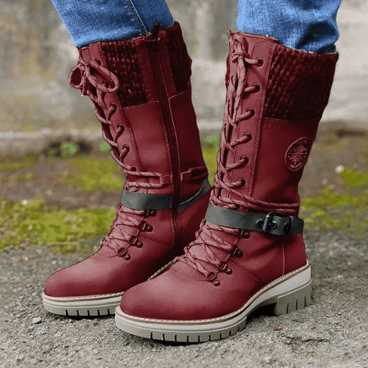 Damen Stiefel | wadenhohe Ausführung mit Schnürung und Reißverschluss