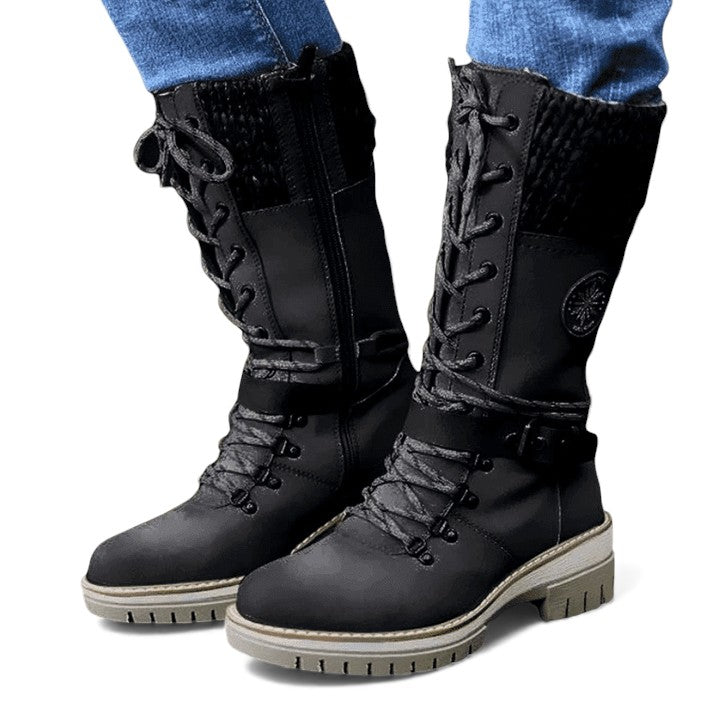 Damen Stiefel | wadenhohe Ausführung mit Schnürung und Reißverschluss