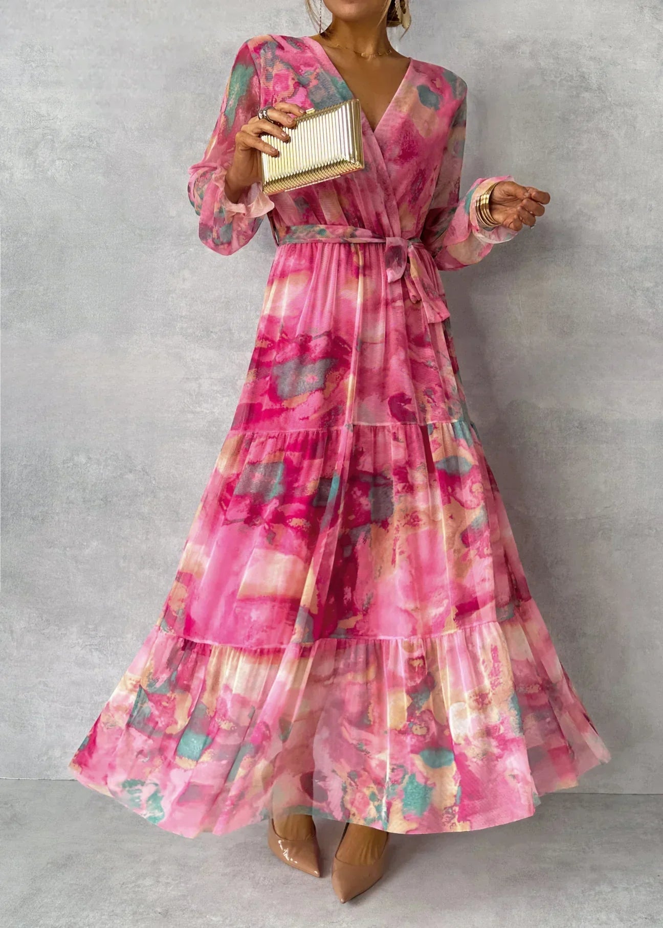 Damenkleid | Maxi-Ausführung mit langen Ärmeln
