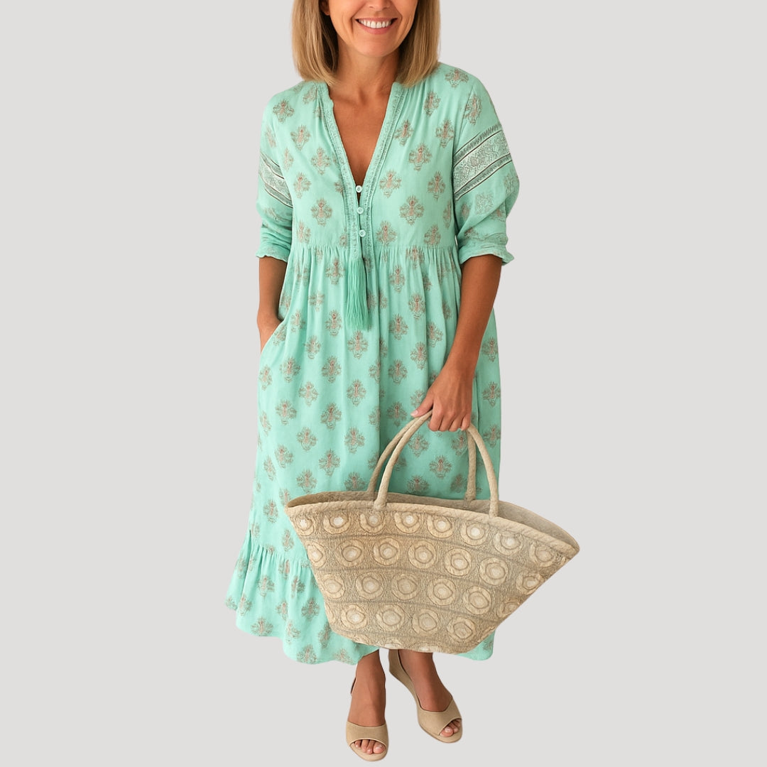 Damen Kleid | Knopfleiste mit Taschen und Midi Schnitt