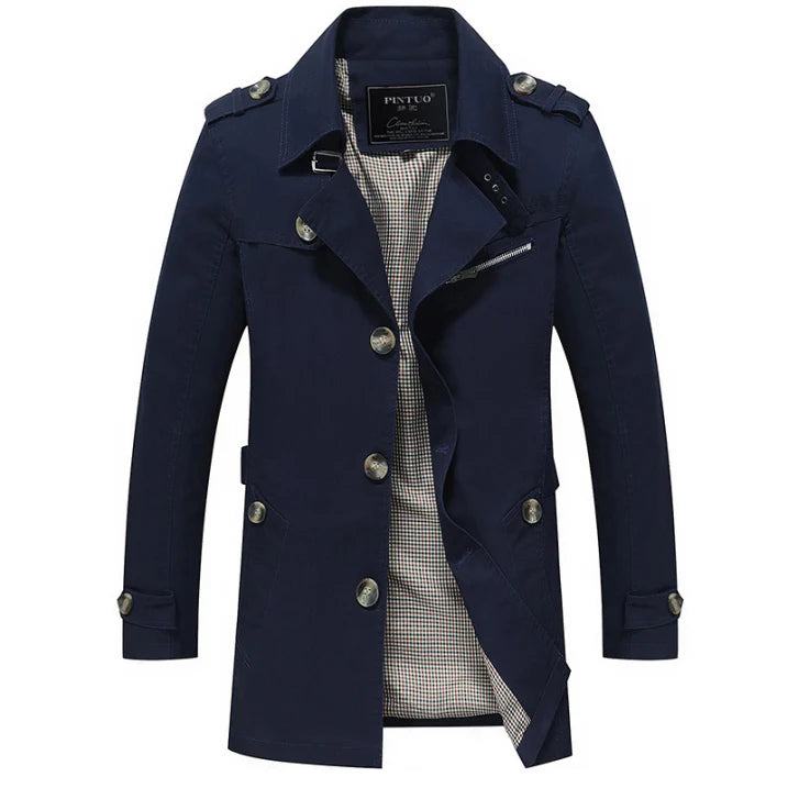 Herren Trenchcoat | langer Schnitt mit doppelreihiger Knopfleiste