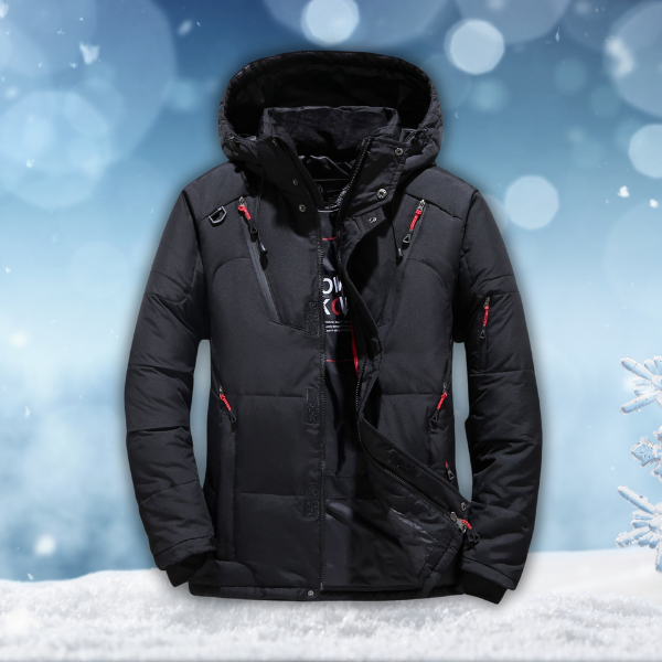 Herren Jacke | Kapuzenanbindung mit durchgehendem Verschluss